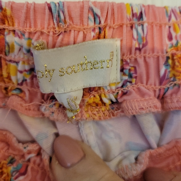 Simply Southern Pink Cow Skull Floral Shorts Tassels Elastic Waist Size L/XL - Picture 2 of 5